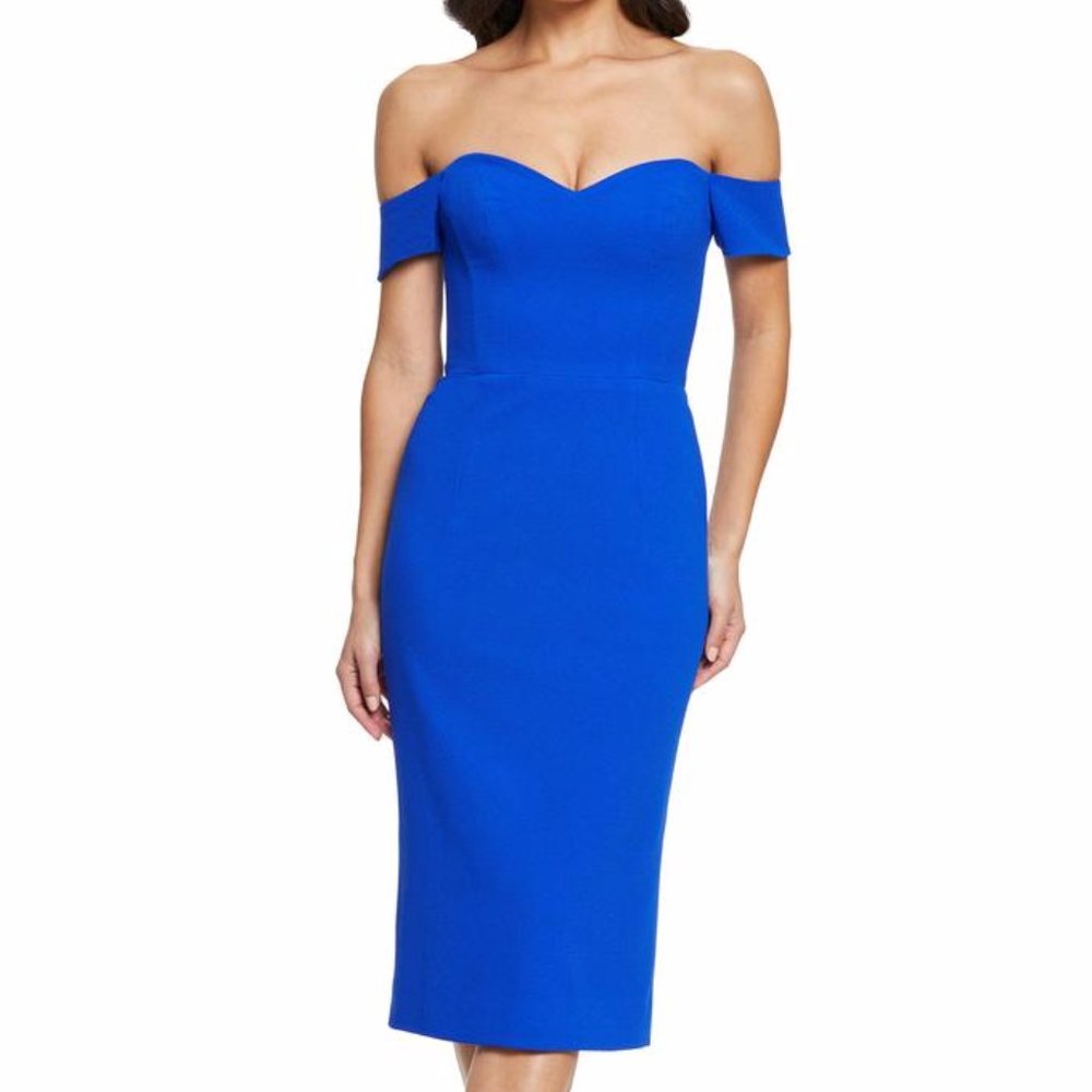 DRESS THE POPULATION “Balley” CREPE PENCIL MIDI Dress, M , new
